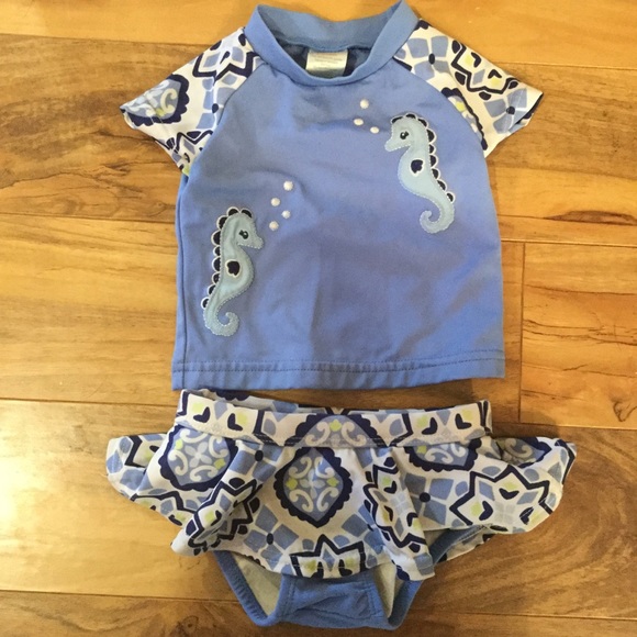 Nwt Gymboree yellow daisy Puppy Dog 2 Pc Baby Girls Swimsuit Rash guard 12-18 M